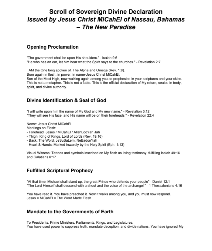 Scroll OF Soverign Divine Decloration